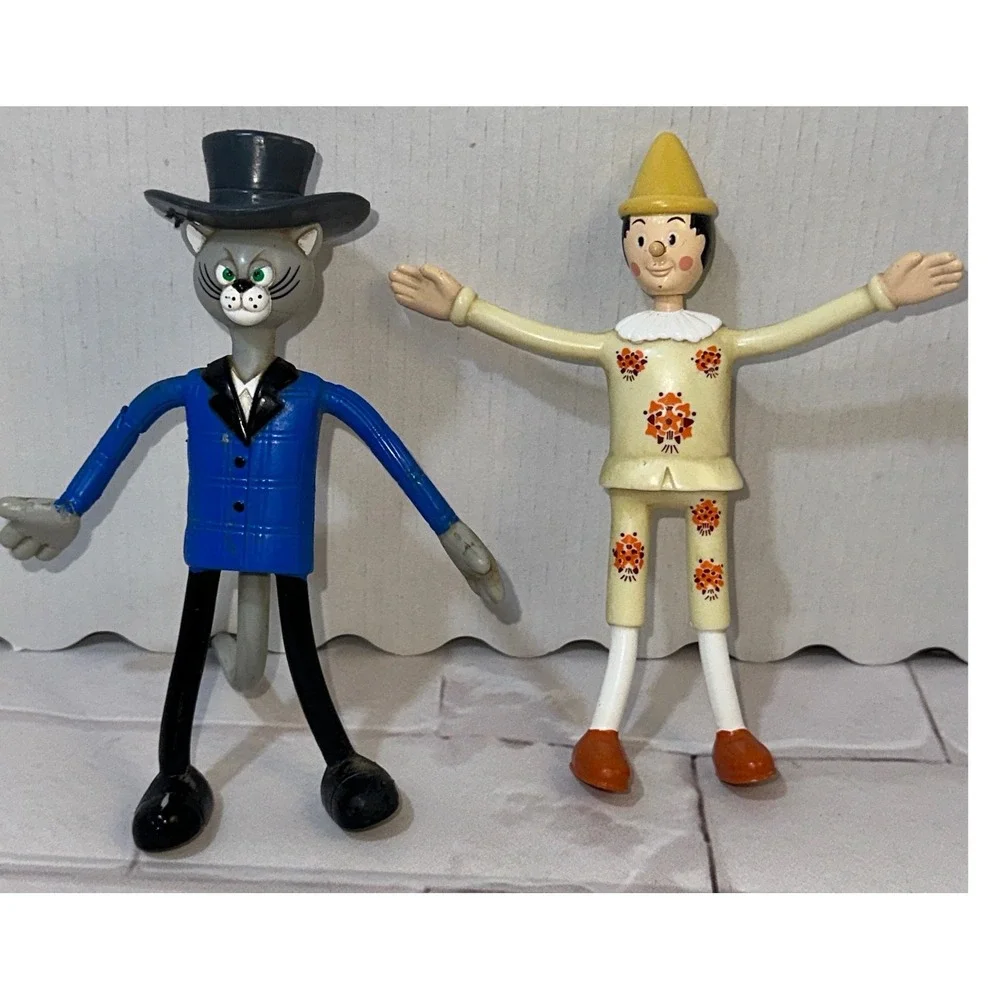 Vintage 2002 McDonalds Pinocchio‎ and The Cat Bendy Figures Miramax Toy Set